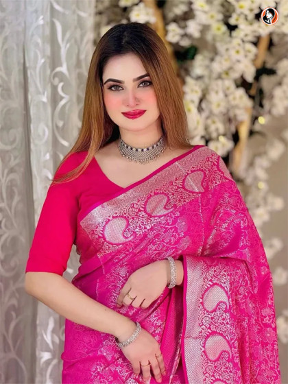 KanchiPuram Soft Silk Katan Saree- Pink Color