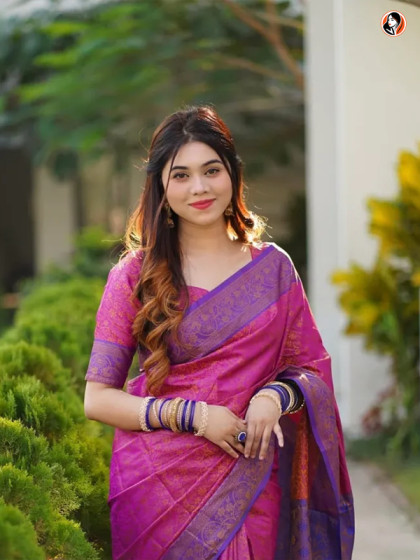 KanchiPuram Soft Silk Katan Saree- Pink Blue