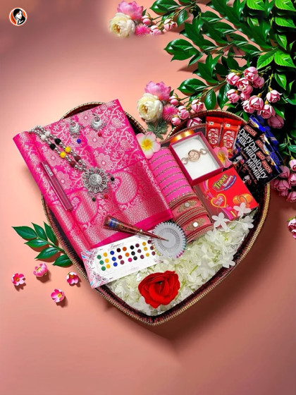 Original Soft Silk Katan Saree Premium Combo Gift Package – Pink