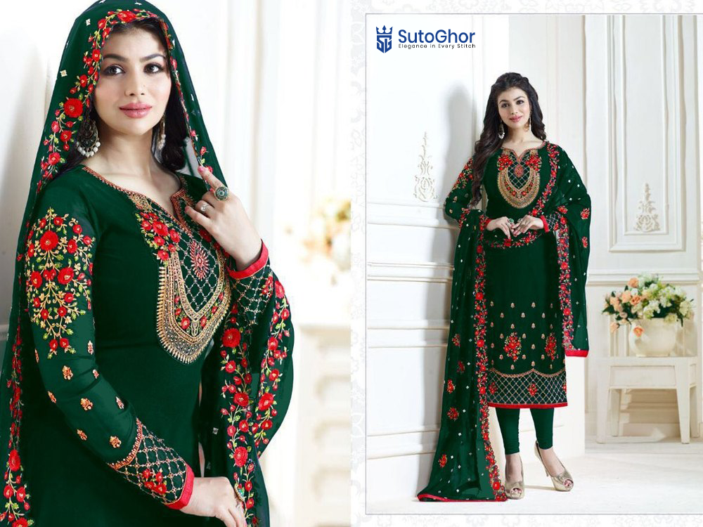 Georgette Embroidery & Stone Work Semi-Stitched Salwar Kameez